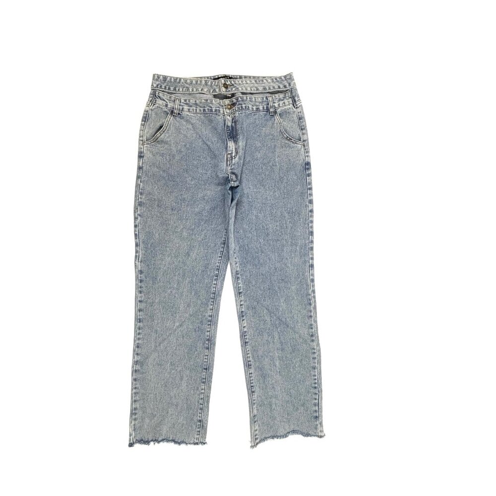 Lioness Double Waist Relaxed Straight Raw Hem Women's size XL Blue Denim Jeans